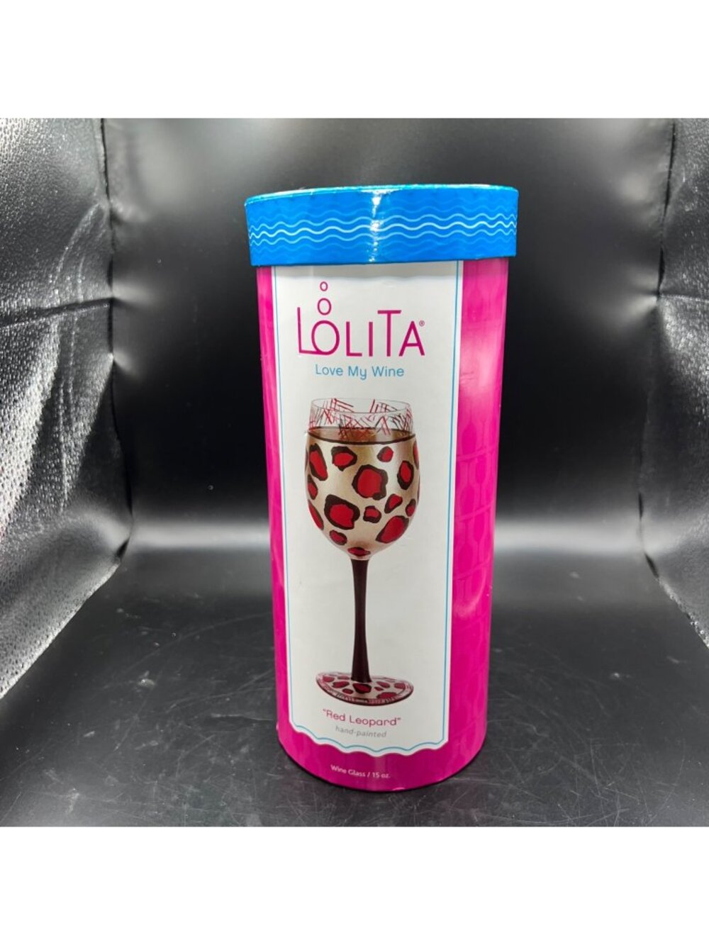 Lolita "Red Leopard" Hand-Painted 15 Oz Wine Glass Gift Box NIB Birthday Brunch